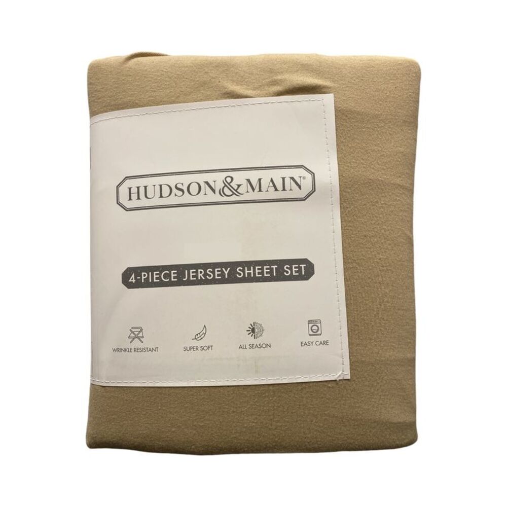 Hudson & Main Wrinkle Resistant, Super Soft, Jersey Sheet Set, 4 Piece - Tan
